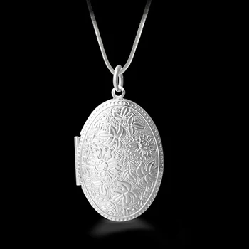 

Fancy Fashion Silver Plated Carving Locket Pendant Chain Choker Necklace Jewelry Gift With Photo