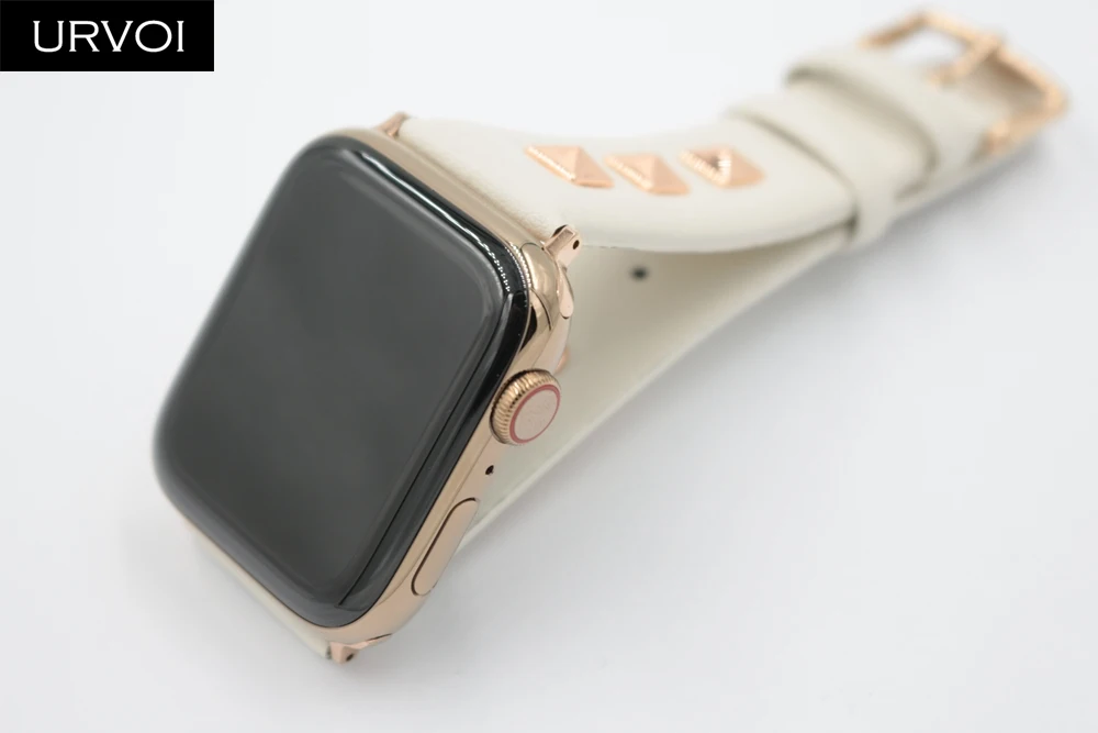 URVOI Шипованный ремешок для apple watch series 5 4 3 2 1 Swift кожаный ремешок rockstud для iWatch наручные часы в стиле панк ручной работы дизайн