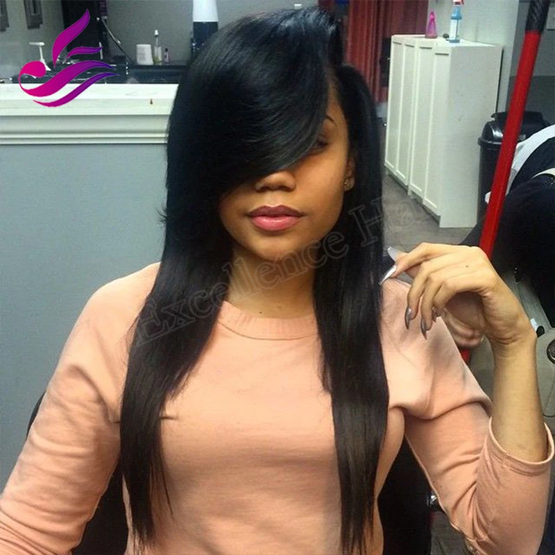 Long Silky font b Straight b font U part Wig with Side Bangs font b Brazilian