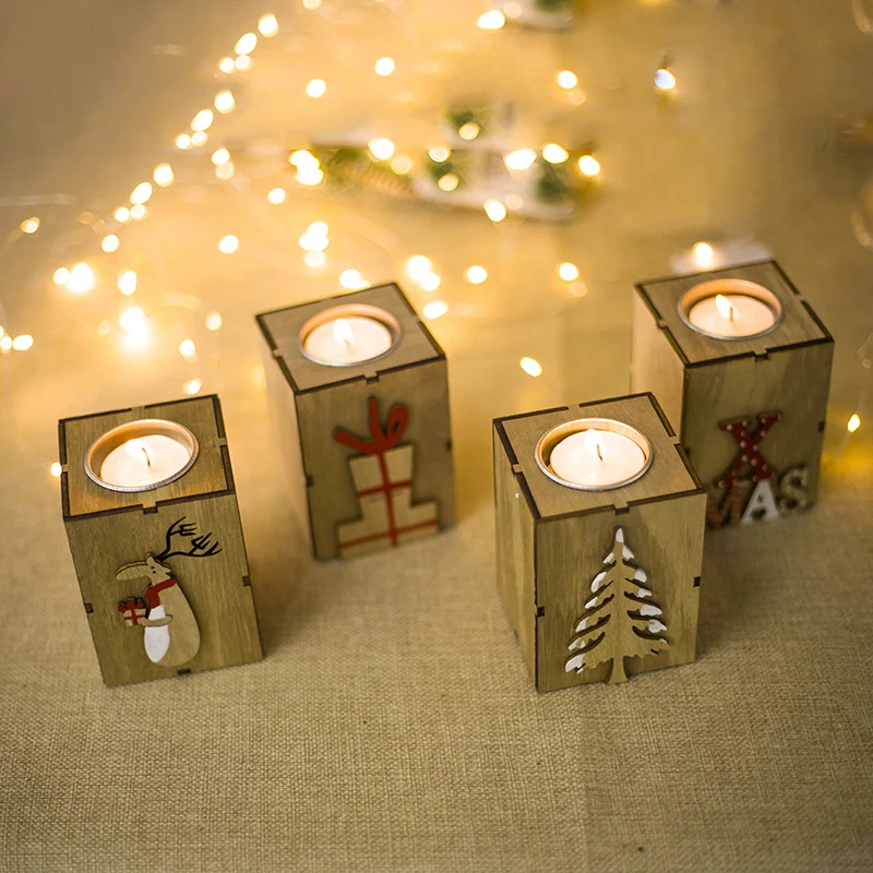 

Christmas Candle Holder Candle Wooden Candlestick New Year Decorations Christmas Decoration for Home Christmas Ornaments