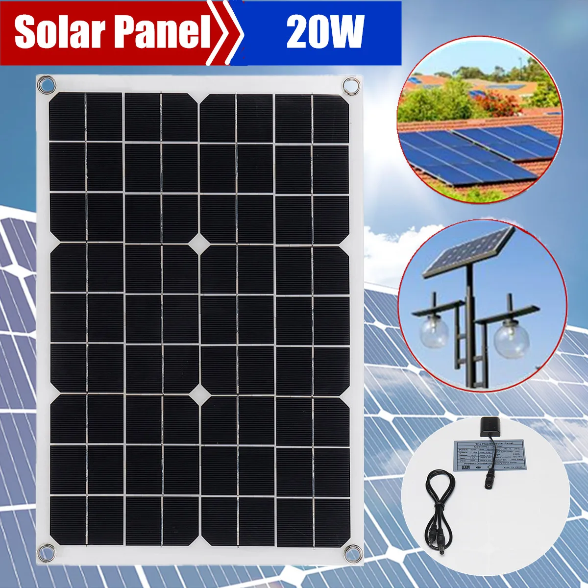 Koop 20 w Solar Battery Charger Zonnepaneel Cellen 18 v + 5 v Output 5.5*2.1mm DC Opladen plug