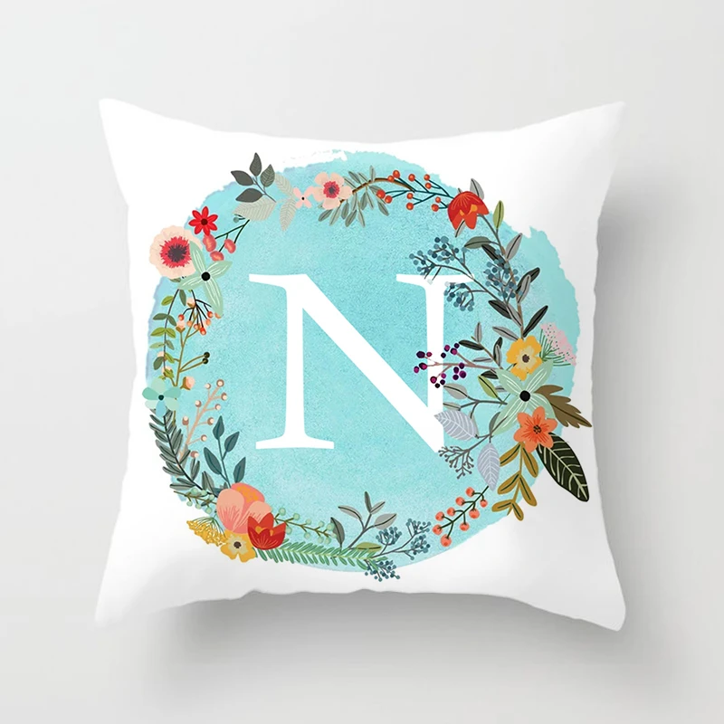 Blue Floral A-Z Letter Cushion Cover