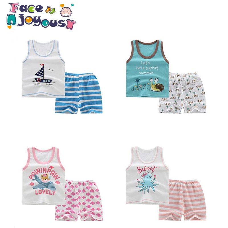 

Facejoyous Baby Girls Boys Sleeveless Clothing Set Girl Boy O-neck T Shirt + Shorts 2 Pieces Suit Children Kids Clothes 1-5Y