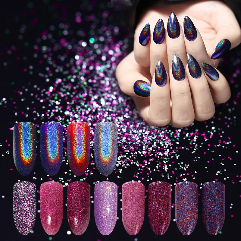 

1Box Purple Color Nail Glitter Super Shining Iridescent Flakies Nail Paillette Powder Manicure Decoration for Nails