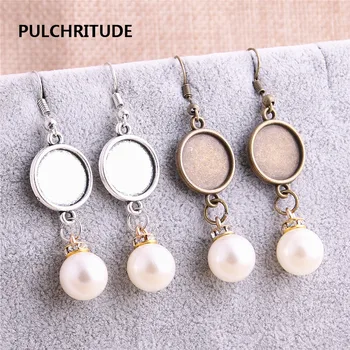 

PULCHRITUDE Metal Fashion Earing Pendant 10pcs/lot Cabochon Base Fit round 14mm Dia Hand Made Diy Jewelry Making C1221