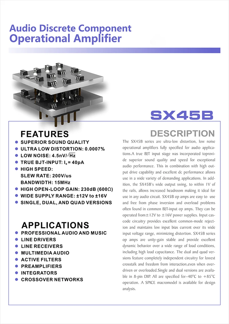 SX45B аудио дискретный компонент операционный усилитель HiFi AUDIENCE предусилитель двойной Op Amp чип заменить NE5532