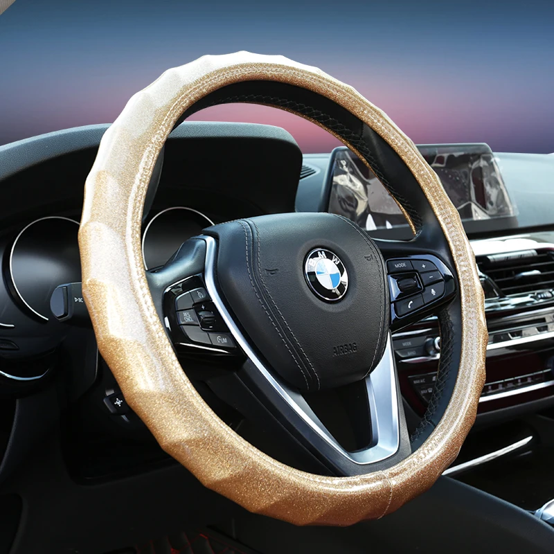 KKYSYELVA аксессуары для салона автомобиля черные автомобильные спортивные чехлы на руль кожаные 38 см автомобильные чехлы