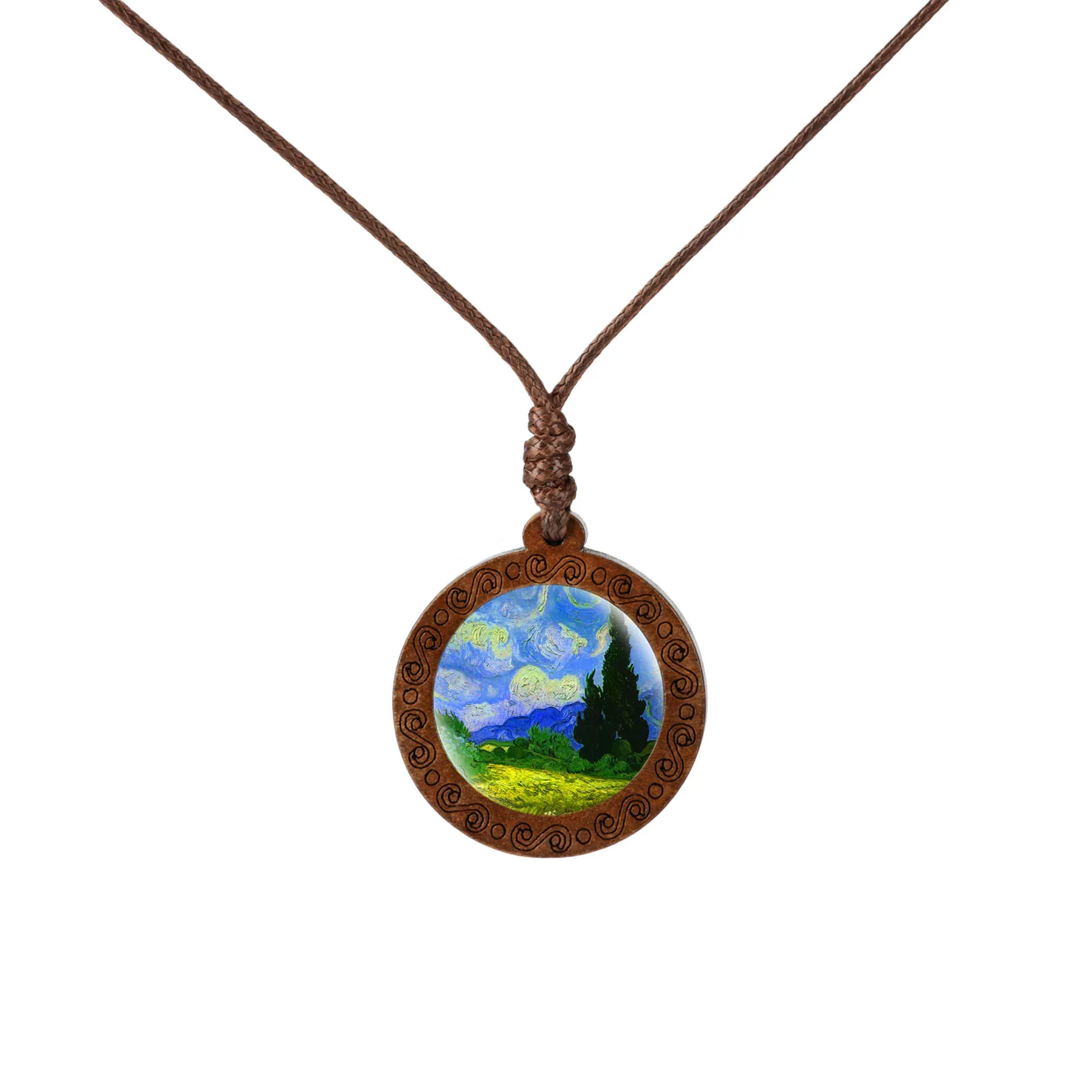 Подвеска "Звездная ночь", ожерелье Ван Гога, стеклянная художественная роспись, деревянные подвески, ювелирные изделия, Луна и ожерелья со звездами - Окраска металла: 1