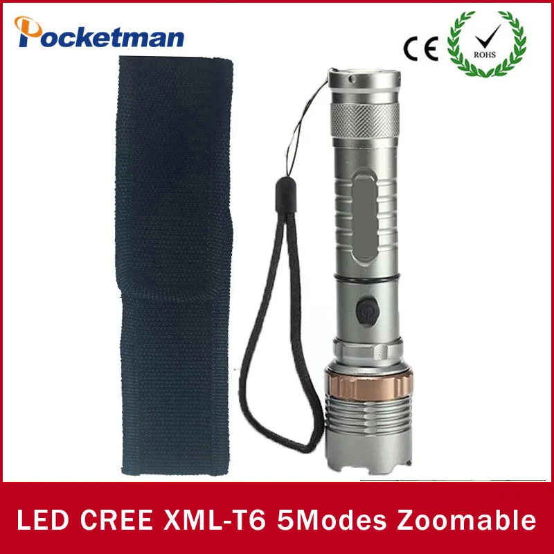 

xml t6 flashlight powerful Zoomable waterproof led torch rechargeable lanterna camping flash light With Portable Sleeve