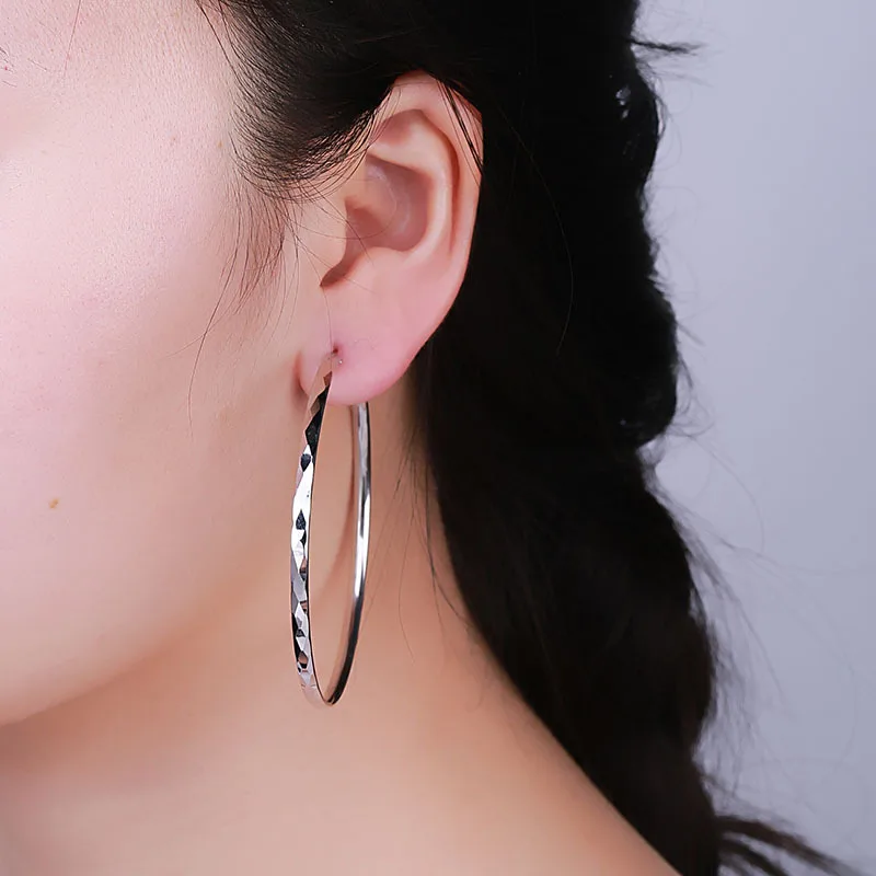 

Martick Top Grade 100% 925 Sterling Silver Hoop Earrings For Woman Daily Fashion Big Round Flower Earrings GSE54