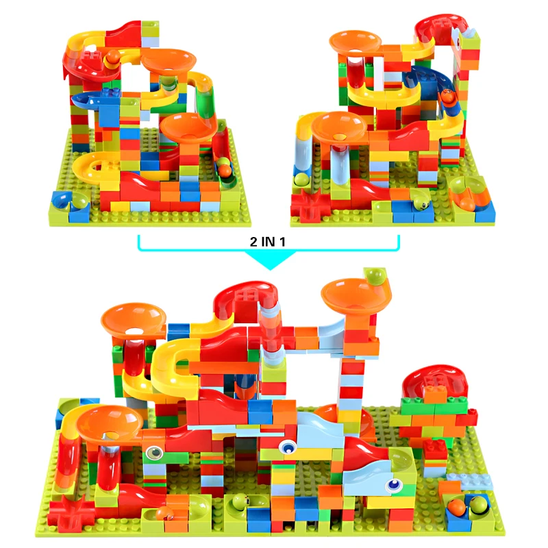 Ceny 165 330 sztuk mały rozmiar marmur Race Run City Blocks Track Building Blocks ABS lejek slajdów montażu cegieł zabawki dla dzieci