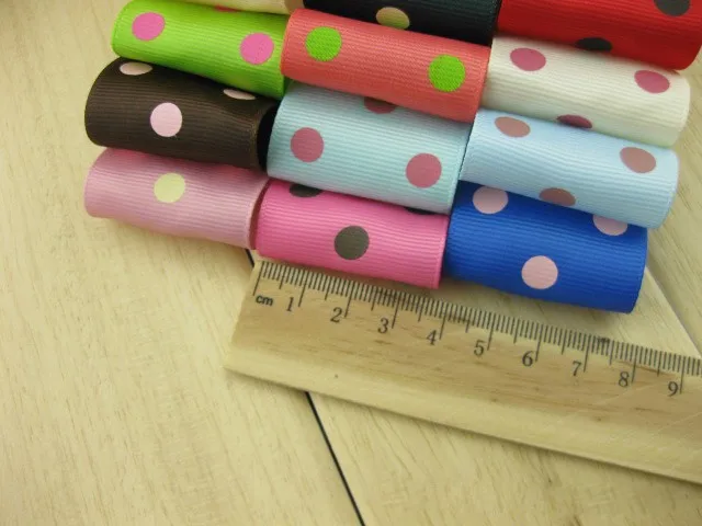 High quality 38mm Rib ribbon Single Face Dots satin ribbon DIY hair accessories Children package gift 5Mlot_9