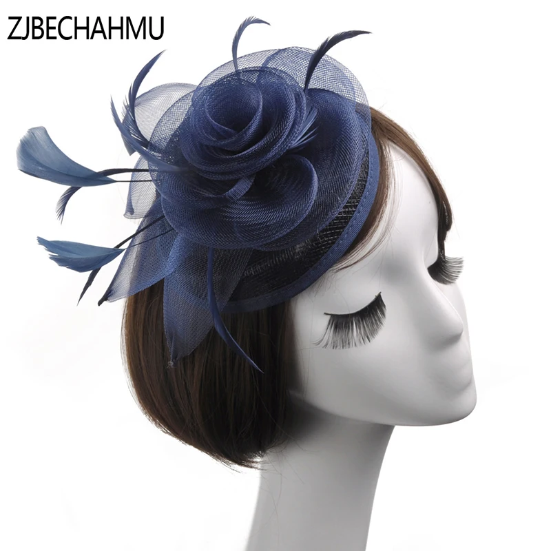 

Fashion Vintage Elegant Linen Feather birthday party Fedoras For Women Girl Wedding headdress Fedora Hat New Apparel Accessories