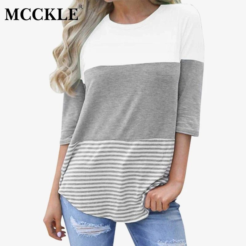 

Women's Striped Lace 3/4 Sleeve T-Shirt Patchwork O-Neck Crochet Tee Shirts Female 2019 Spring Summer Casual Pullovers Tops