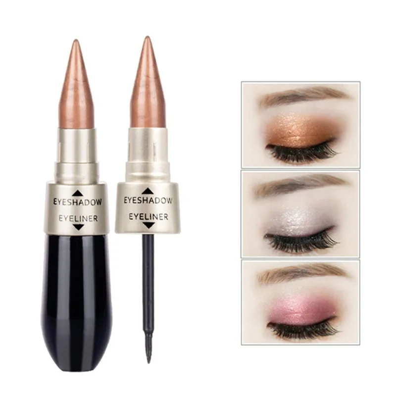 

2 in 1 Eyeshadow liner Liquid Pencil Double-End Eye Makeup Waterproof Shimmer Long Lasting Eye shadow black Eye Liner TSLM1