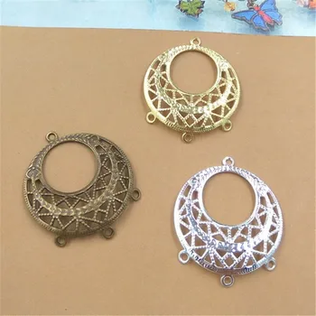 

25mm*30mm Metal Copper Hollow Out Flowers Filigree Wraps Connectors Charm With 3 Loops For Jewelry Making 50PCS