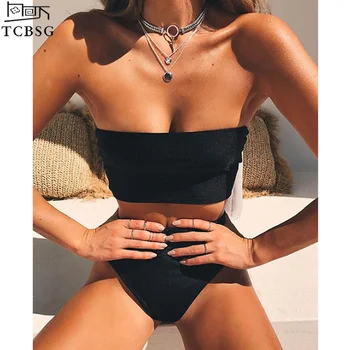 

TCBSG Sexy High Waist Swimwear Women Swimsuit Female 2019 New Arrival Bandeau Bikini Set Bathing Suit Brazilian Solid Biquini