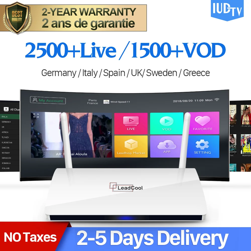 Leadcool IPTV Subscription IUDTV Box RK3229 1+8G Android 7.1 Spain Sweden Turkey Portugal Germany UK Italy Nordic IP TV 1 Year  