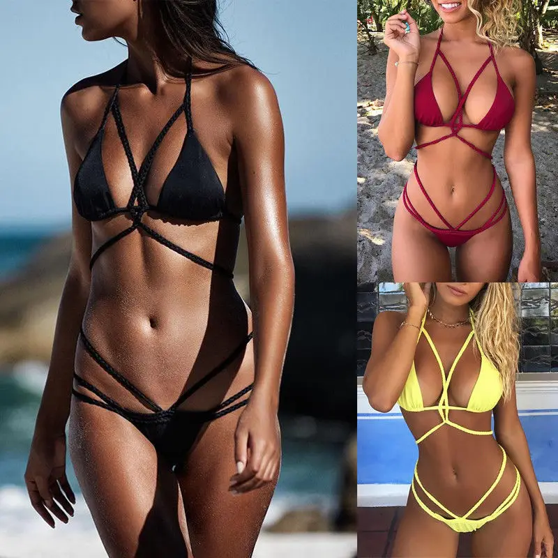 

Hirigin 2018 New Bikinis Set Bandage Swimwear Women Push-up Padded Bra Women Swimsuits Triangle Bathing Suit