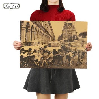 

TIE LER Children Crossing the Streets of Paris Poster Bar Decorative Painting Retro Kraft Paper Wall Sticker 51.5X36cm