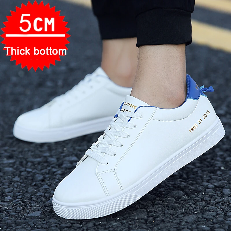 Мужская Вулканизированная обувь модная универсальная классическая белая мужская обувь высокого качества на нескользящей шнуровке в Корейском стиле - Цвет: blue 5cm