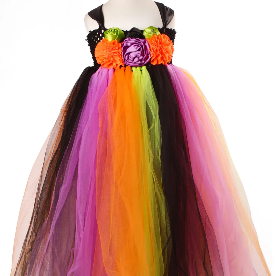 Baby Girls Halloween Costume Flower Kids Tutu Dress Children Princess Tulle Dress Rainbow Princess Children Ball Gown (3)