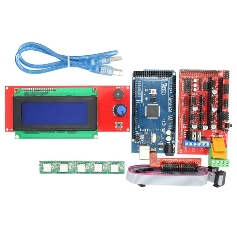 1pcs RAMPS 1.4 Controller+1pcs Mega 2560 R3 + 5pcs A4988 Stepper Driver Module +1pcs 2004 LCD control for 3D Printer kit