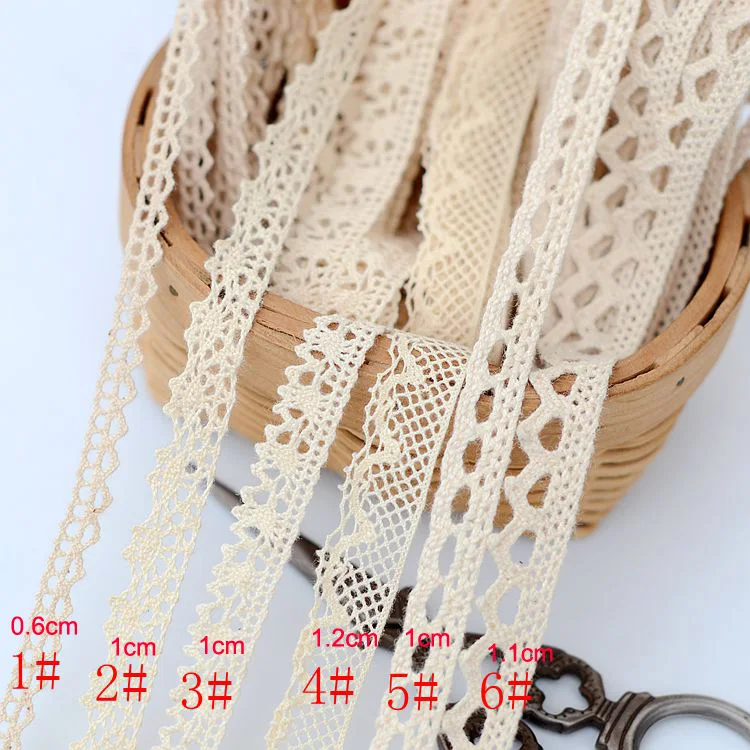 30 meter/lot 0.6 1.2cm width beige cotton fabric embroidery tapes lace