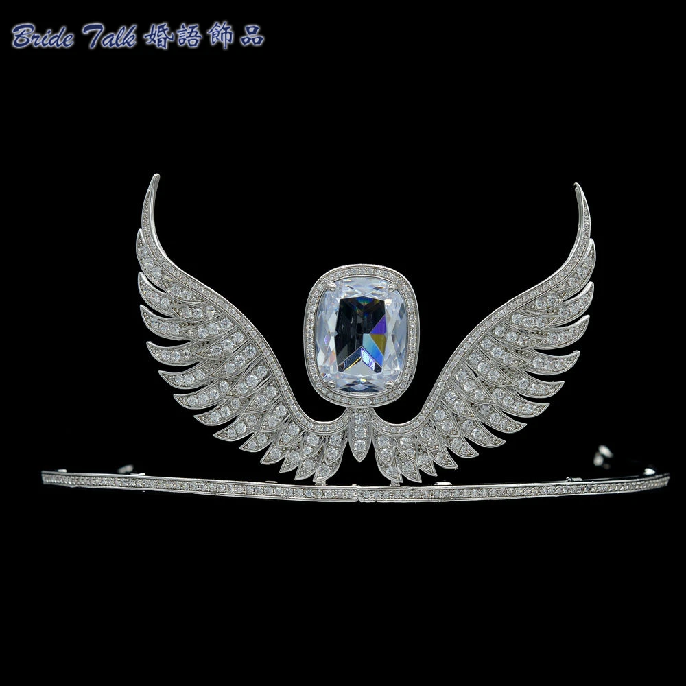 Полностью AAA CZ диадемы Крылья Ангела короны свадебная прическа аксессуары ювелирные изделия Корона конкурса красоты головной убор TR15100