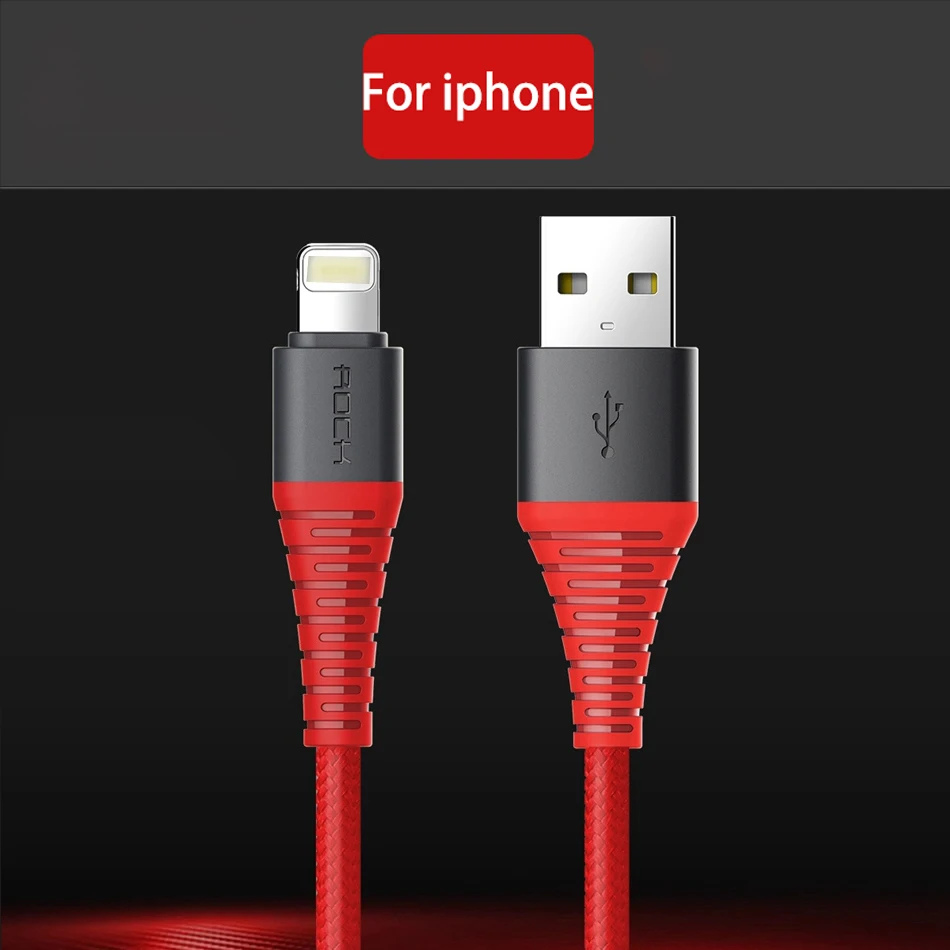 3 в 1 высокопрочный usb type C Micro USB и зарядный кабель для iPhone, ROCK Phone кабель для iPhone зарядное устройство usb-c шнур провод - Цвет: Red for iphone