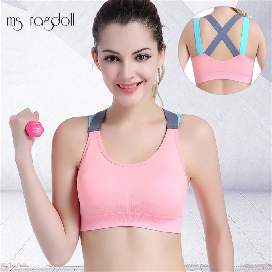 

Fitness Push Up Women Yoga Sports Wear For Bra Gym Running Padded Tank Top Athletic Vest Underwear Shockproof Strappy