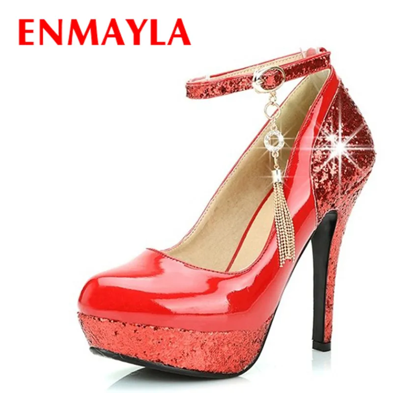 

ENMAYER New Fashion Womens Strap High Heels Mary Jane Platform Stilettos Pumps Wedding Shoes