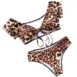 Пуш-ап для девочек праздник Летний пляж с леопардовым принтом бандажные бикини из двух предметов купальный костюм Для женщин Купальники Sexy
