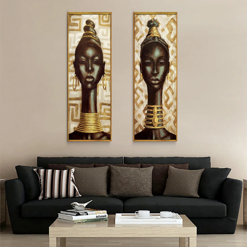 

HD Abstract Canvas Art Beautiful African Woman Gold Canvas Pictures Wall Decor Canvas Large pictures For Living Room Decor