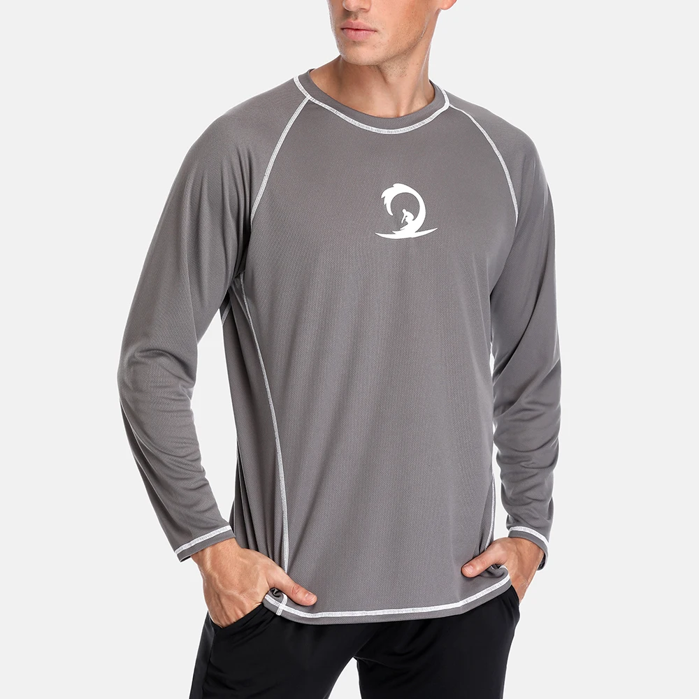 Charmleaks Men Hiking Shirt Rashguard Dry-Fit Long Sleeve Running Shirts Loose Fit Rash Guard Top UPF 50+ Breathable Beach Wear