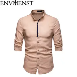 Env мужские st 2019 повседневные рубашки с воротником-стойкой мужские хлопковые льняные дизайнерские брендовые приталенные мужские рубашки с