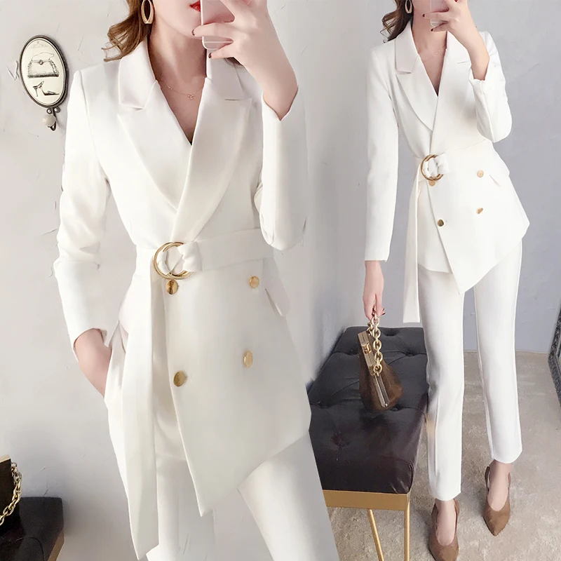 spring woman white pant suits Workwear suit fashion British style
