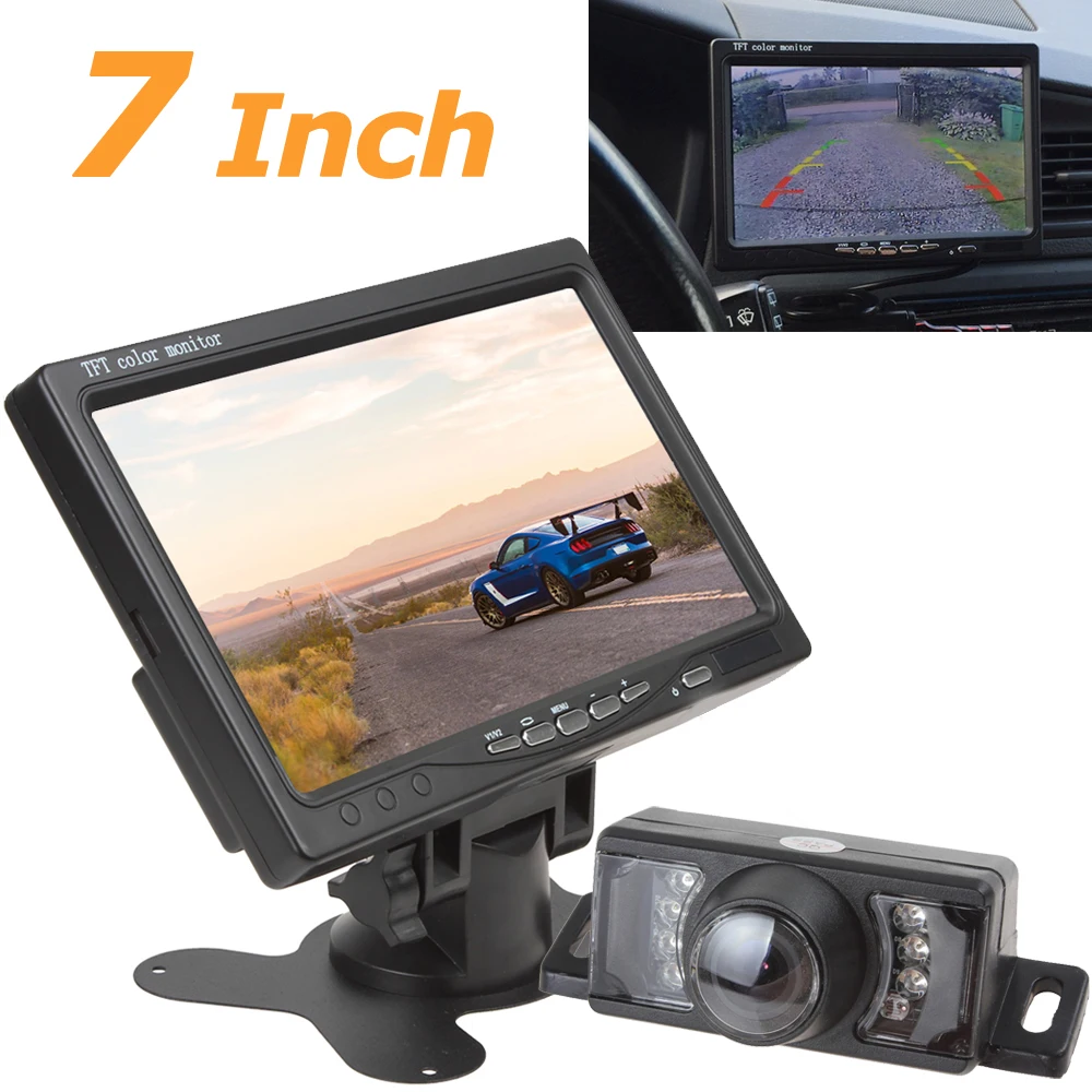 

7 Inch TFT LCD Color Car Rear View DVD VCR Monitor Parking Rearview Monitor 2 AV Input + 7 IR LED Lights Car Reverse Camera