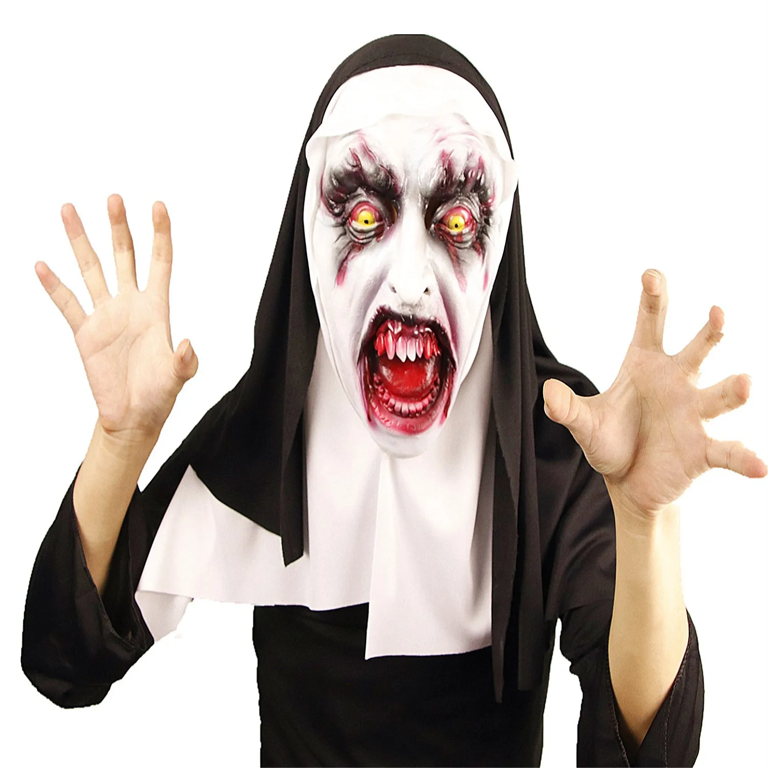 

Nun Cosplay Terror Ghost Devil Sister Cos Bloody Latex Head Cover Adult Halloween Cosplay Costumes Carnival disguisment