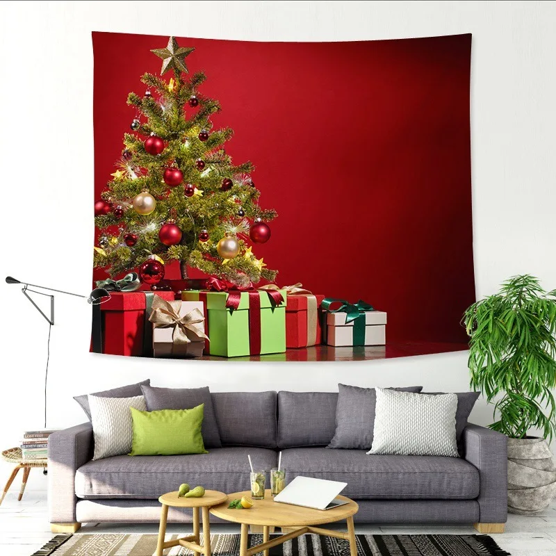

Christmas Trees Decor Tapestry Wall Hanging Hippie Boho Gifts Balls Star Tapestry Wall Fabric Mandala Carpet Table Cloth Blanket