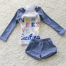 Милый купальник из двух частей бикини с длинными рукавами и надписью, комплект танкини, купальный костюм, купальный пляжный костюм, детский купальник