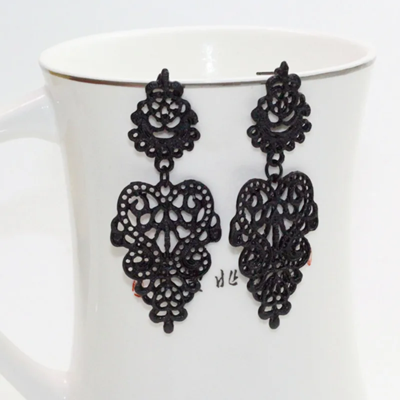 

Hot Punk Hollow Metal Gold Silver Black Water Drop Earring Bohemian Wild Pendants Earrings Bridal Jewelry For Women