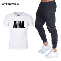 Летние Горячие мужские костюмы футболка + брюки из двух частей Повседневная Спортивная одежда Мужская Повседневная футболка с животными