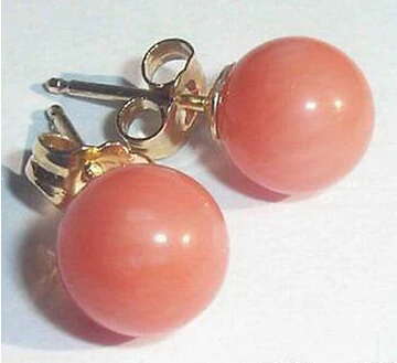 

Bridal jewelry free shipping hot sell10 mm Pink Coral Beads Stud Earrings 5pc