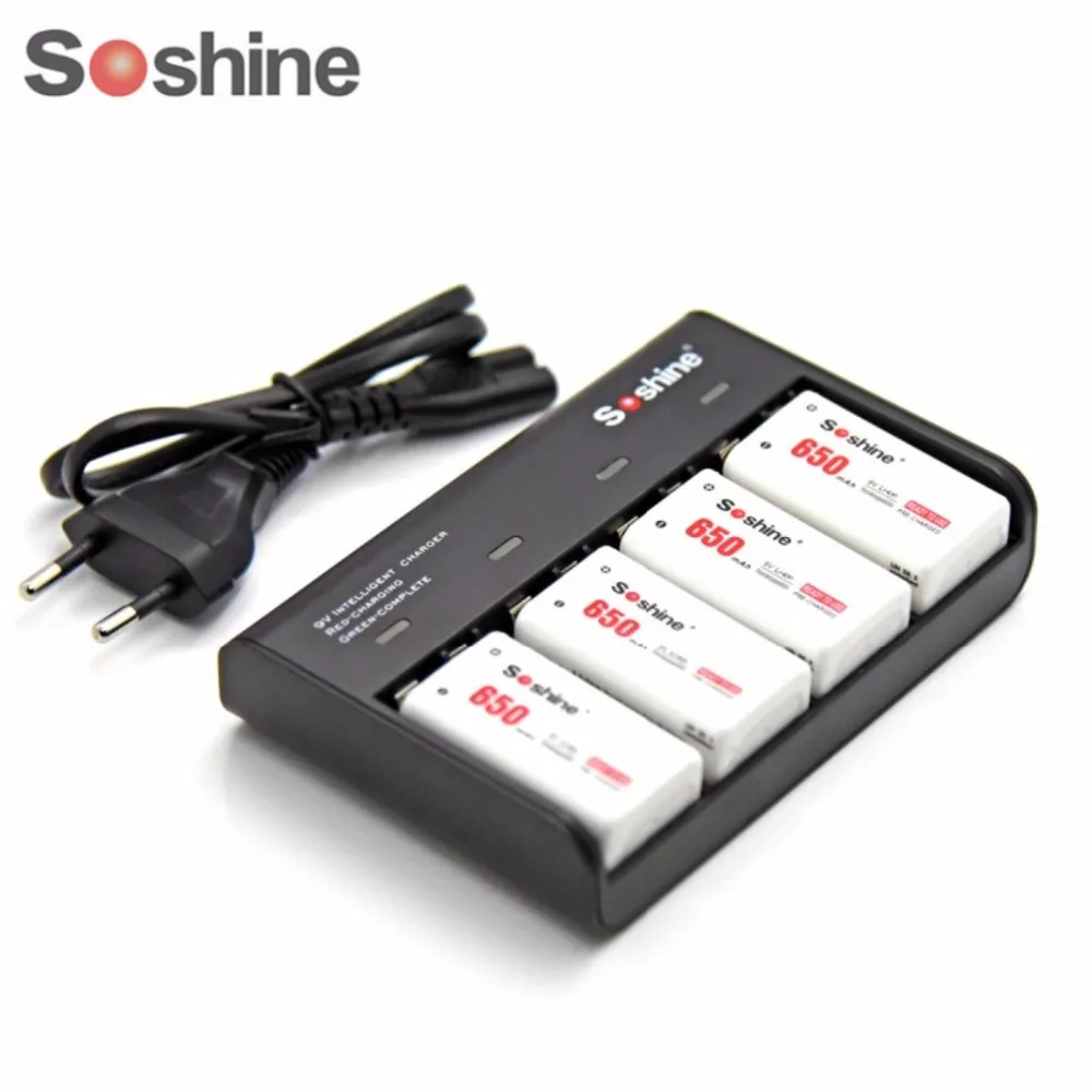 Литий ионный перезаряжаемый аккумулятор Soshine 6F22 650 мАч 4 шт./лот|Перезаряжаемые
