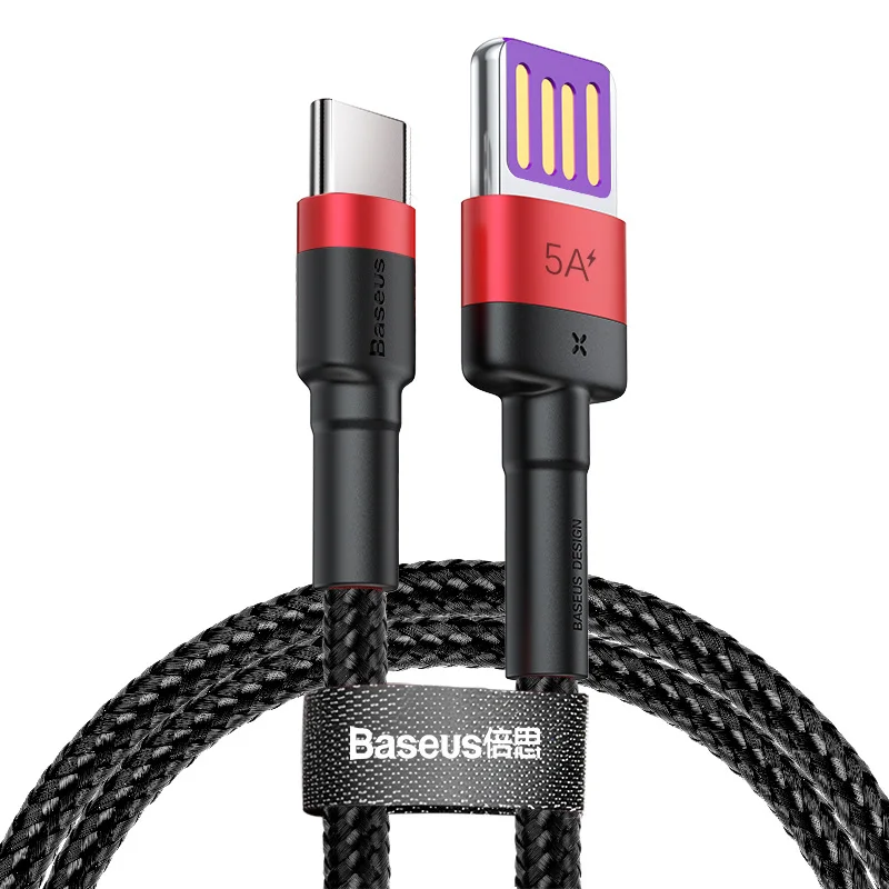 Кабель Baseus 5A usb type-C для huawei P30 mate 20 Pro Кабель usb type C для huawei P20 Lite samsung S9 S10 USB C кабель для зарядки - Цвет: Red Black