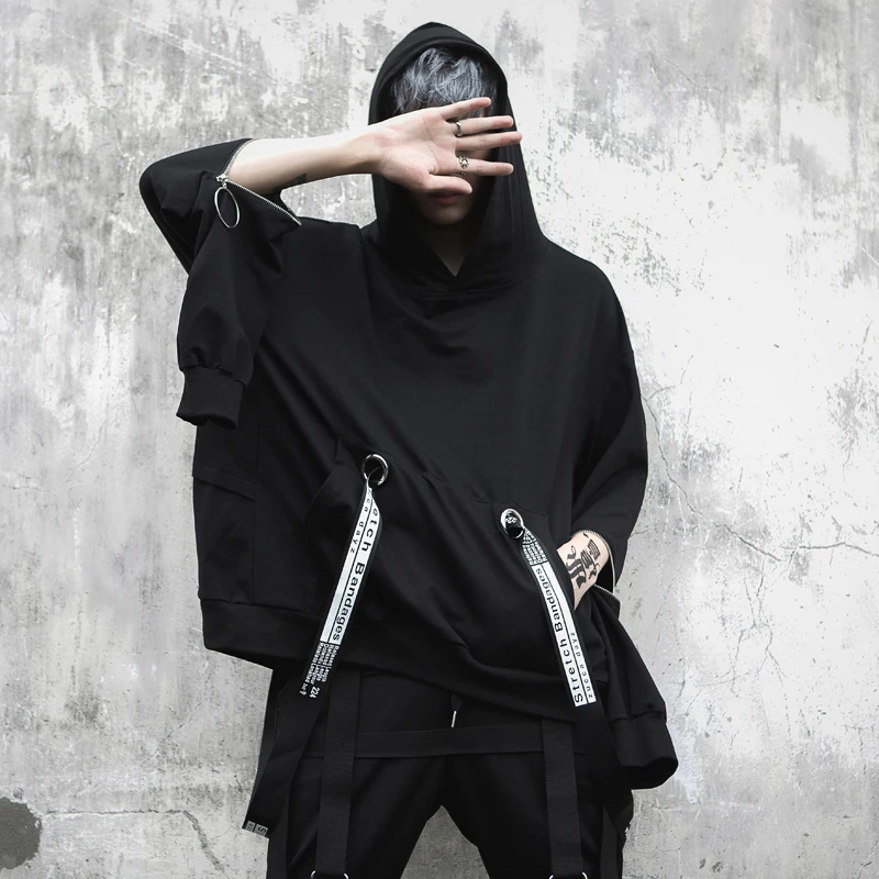 

Cotton Hip hop Mens stylish hoodie and sweatshirts Hooded Loose Zippers Black color 2018 New