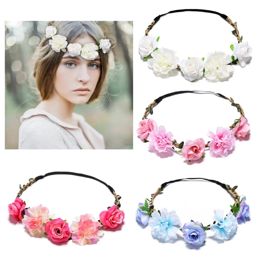 1PC Elegant Flower Crown Headband For Women Girls Floral Headpiece Boho
