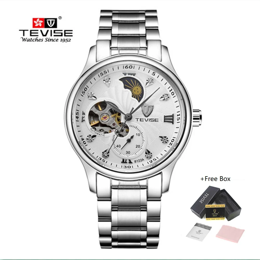 ساعة ماركة الرجال الفاخرة TEVISE توربيون التلقائية ساعات آلية للماء القمر المرحلة الصلب Mens Wrist Watches الذكور ساعة