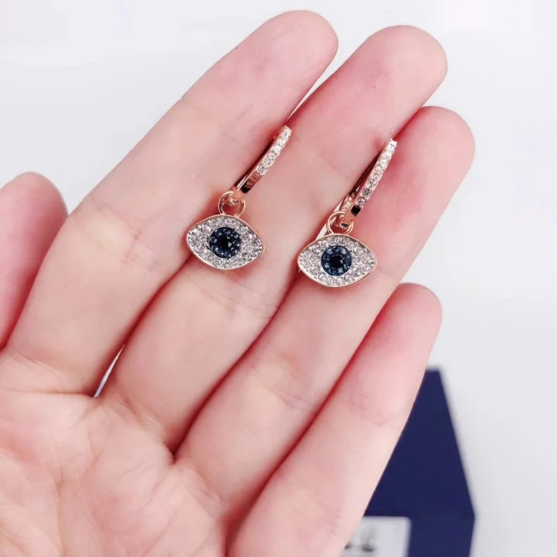 High Quality Swa Blue Zircon DUO Eye Ring Earrings MULTI-COLORED Rose Gold Original Earrings